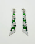 VINTAGE ART DECO STYLE GP COSTUME GREEN DIAMONTE DROP PIERCED EARRINGS