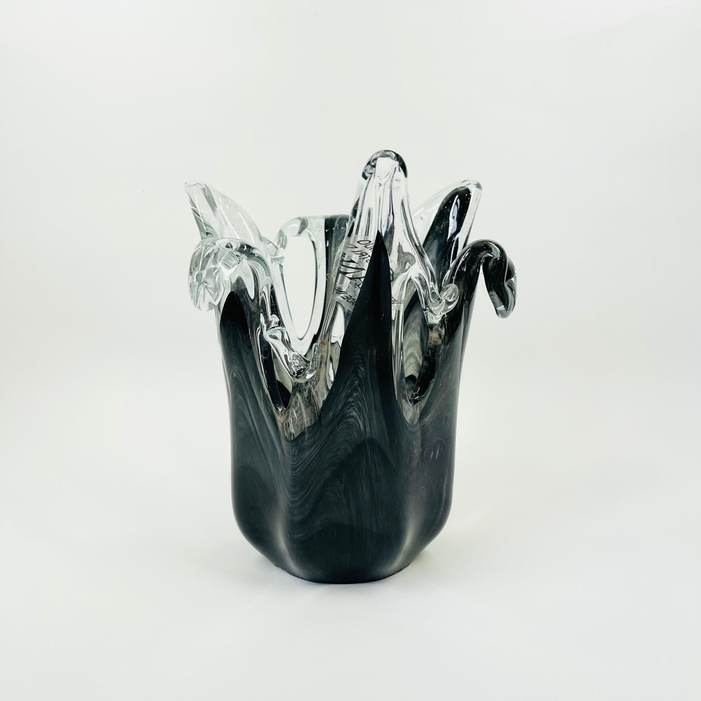 1980s MURANO BLACK GREY HANDKERCHIEF VASE