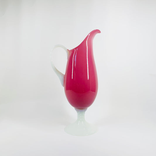 ANTIQUE FRENCH CRANBERRY/PINK OPALINE GLASS JUG