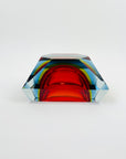 1950s MURANO RUBY BLUE YELLOW SOMMERSO FACETED RECTANGULAR GLASS BOWL