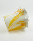 1970s ITALIAN CASED WHITE GLASS ORANGE SWIRLS RUFFLE RIM VASE