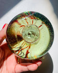 1980s ORANGE ABSTRACT LINES ART GLASS PAPERWEIGHT