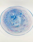 1980s MOUTH BLOWN PURPLE BLUE CONFETTI ART GLASS BOWL BY SETSUKO OGISHI