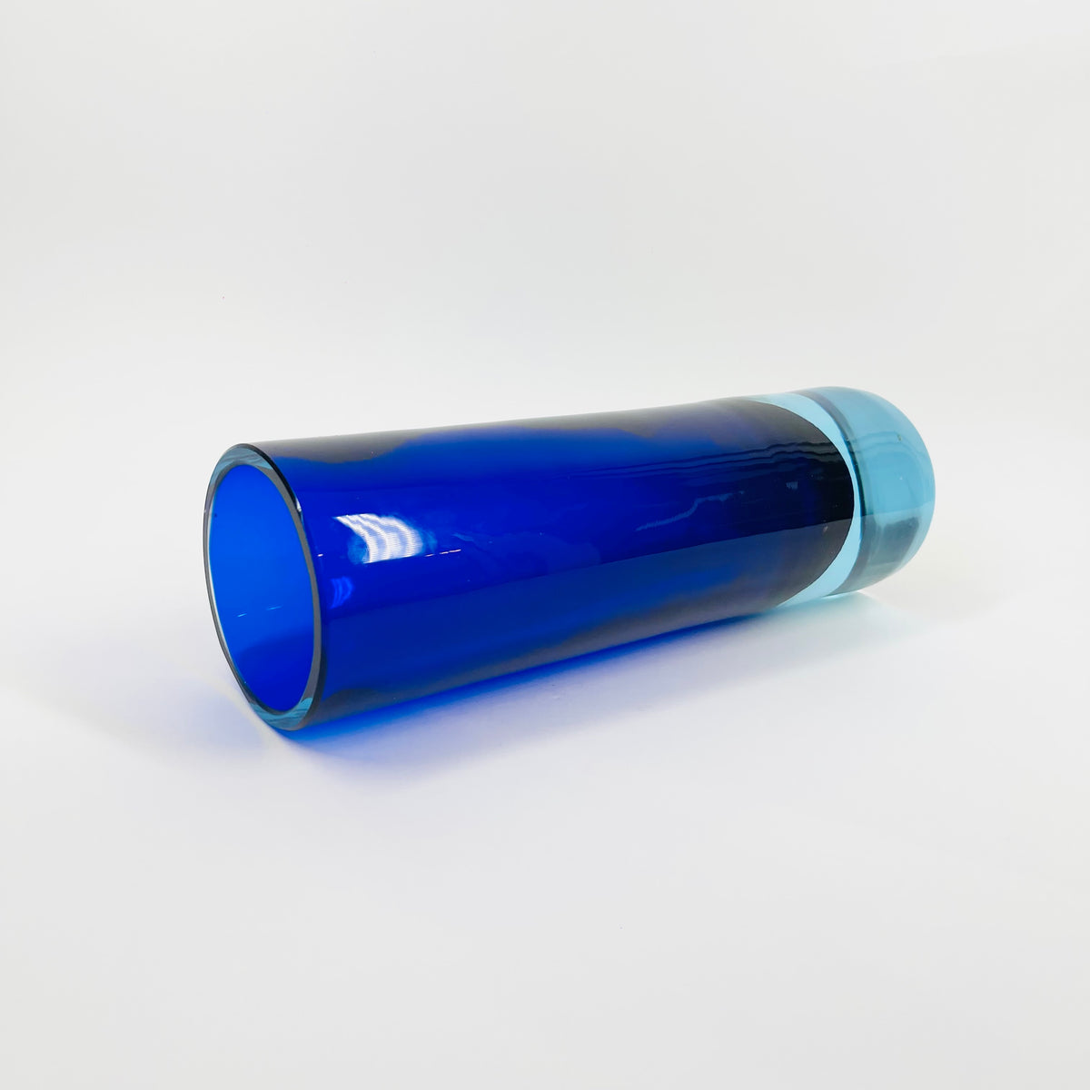 1950s TURQUOISE COBALT BLUE MURANO SOMMERSO GLASS CYLINDER BLOCK VASE
