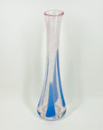 1980s AUSTRALIAN MOUTH BLOWN PINK BLUE ABSTRACT ART GLASS SWUNG VASE BY STEPHEN MORRIS