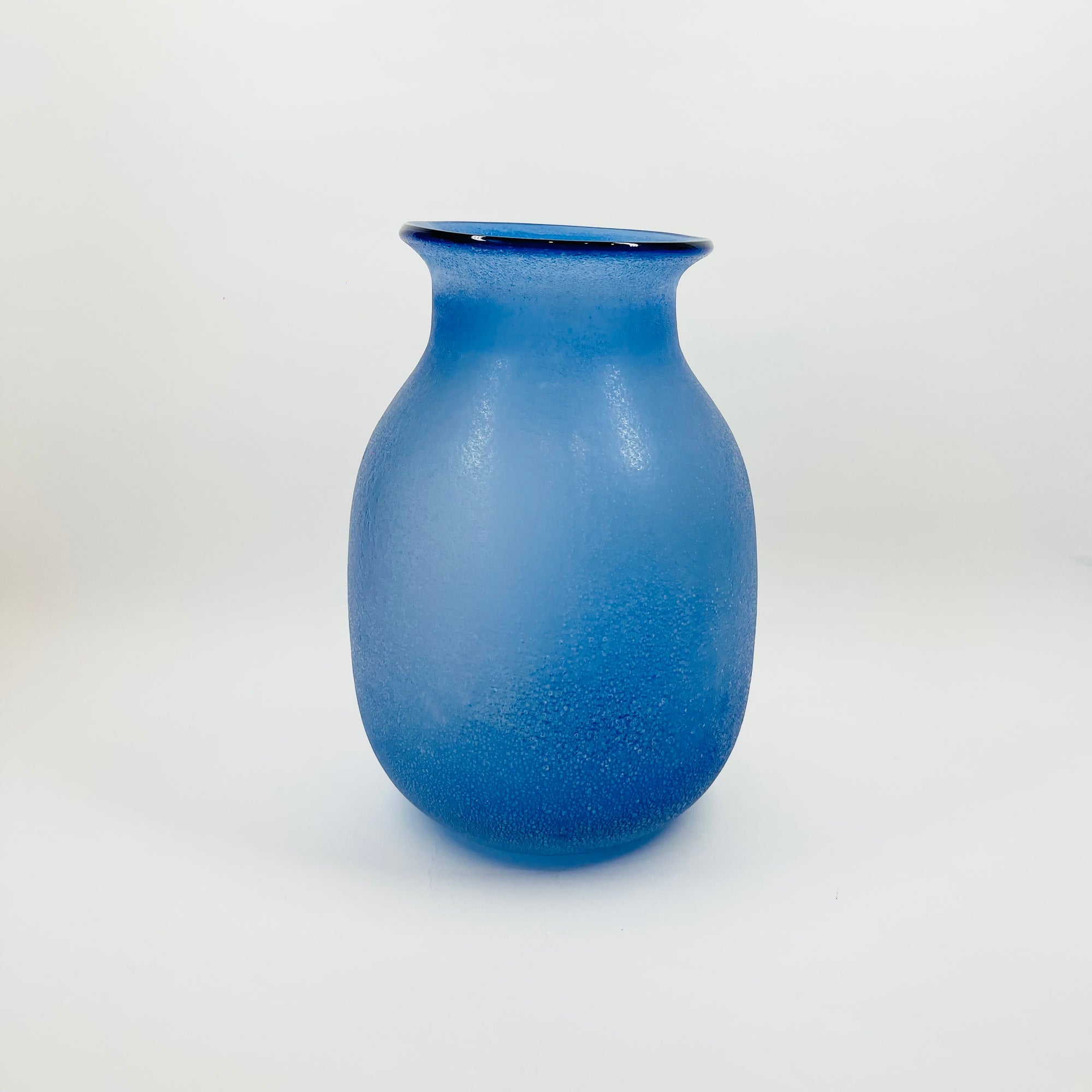 1980s BLUE ACID WASHED GLASS VASE