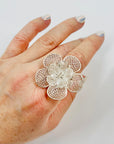 1970s ITALIAN LACE SILVER FILIGREE FLOWER RING