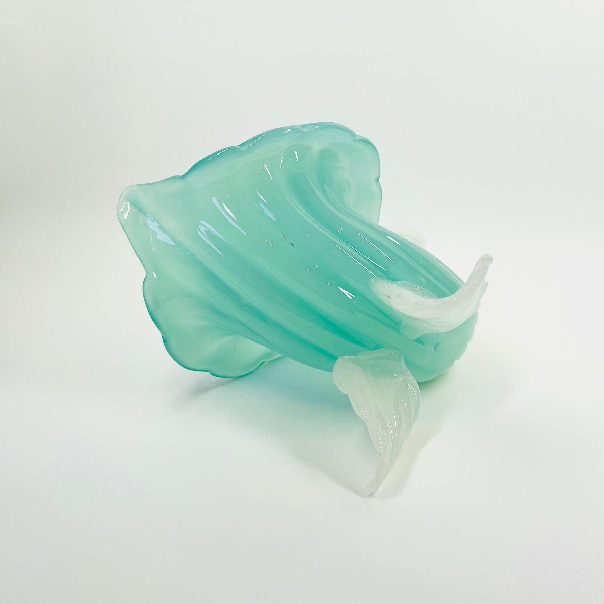 ANTIQUE MURANO TURQUOISE OPALINE GLASS CORNUCOPIA VASE