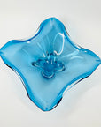 LARGE 1970s JAPANESE TURQUOISE BLUE SOMMERSO GLASS SQUARE BOWL