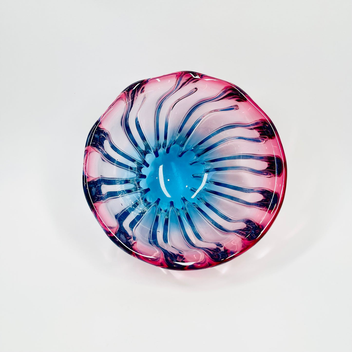 1950s JAPANESE HINERI PINK BLUE SOMMERSO GLASS BOWL