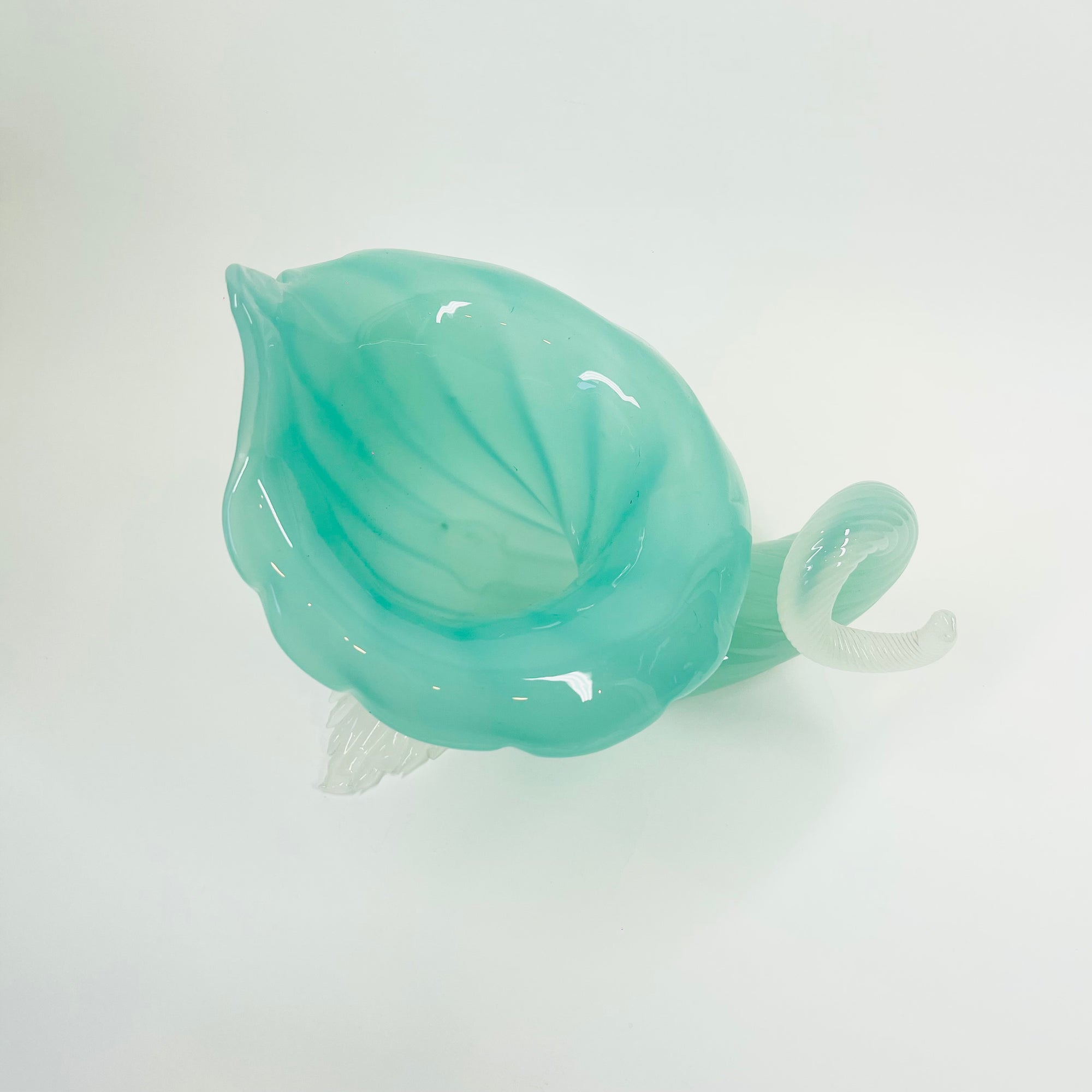 ANTIQUE MURANO TURQUOISE OPALINE GLASS CORNUCOPIA VASE