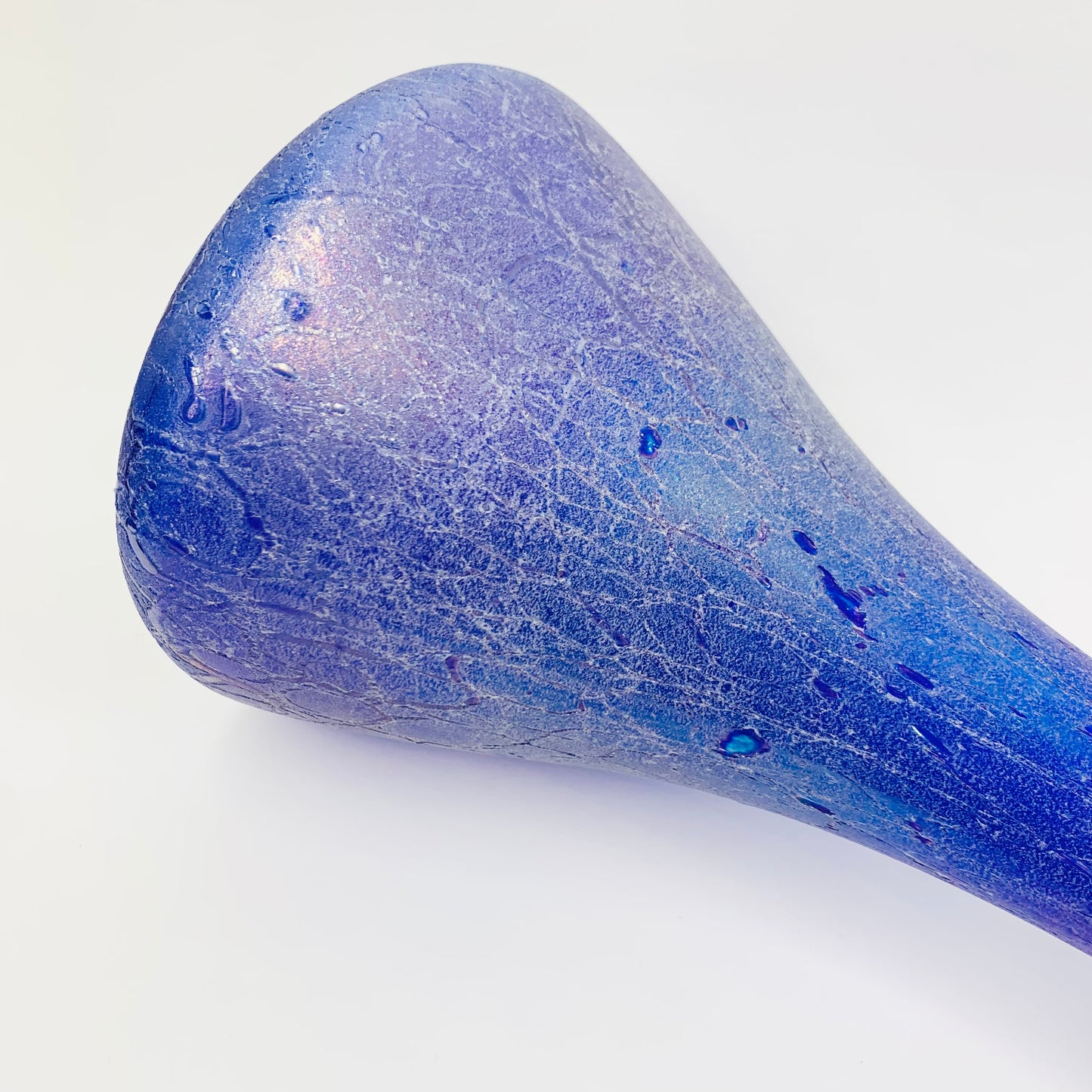 MCM BLUE OILSLICK CRACKLE GLASS LONG NECK VASE