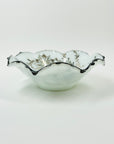 ANTIQUE BAVARIAN SILVER INLAID MILK GLASS DESSERT BOWL