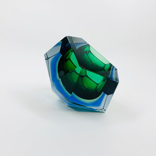 MCM FACETED MURANO TRI-COLOUR GREEN BLUE GEODE BOWL/ASHTRAY
