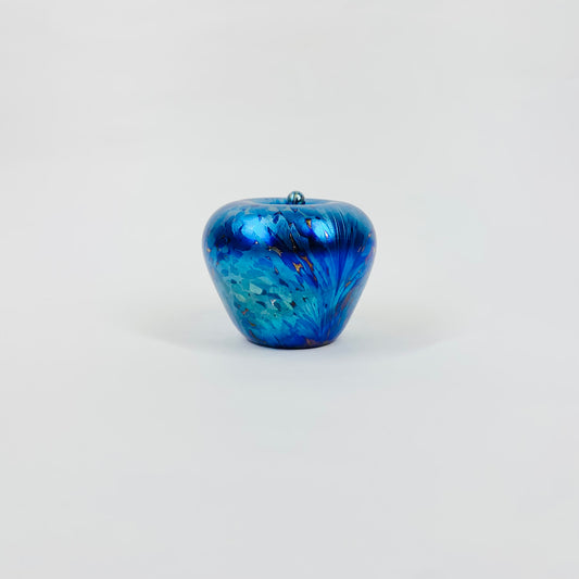 80s BLUE OILSLICK ART GLASS APPLE