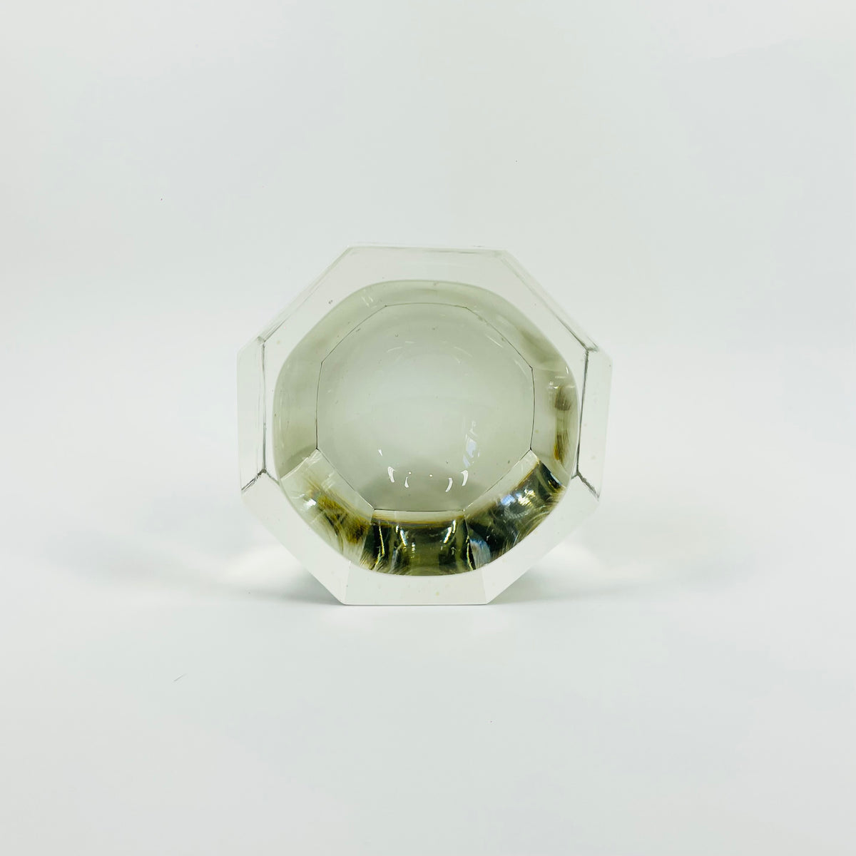 1950s SMOKY GREY MURANO MANDRUZZATO SOMMERSO FACETED GLASS HEXAGON BOWL