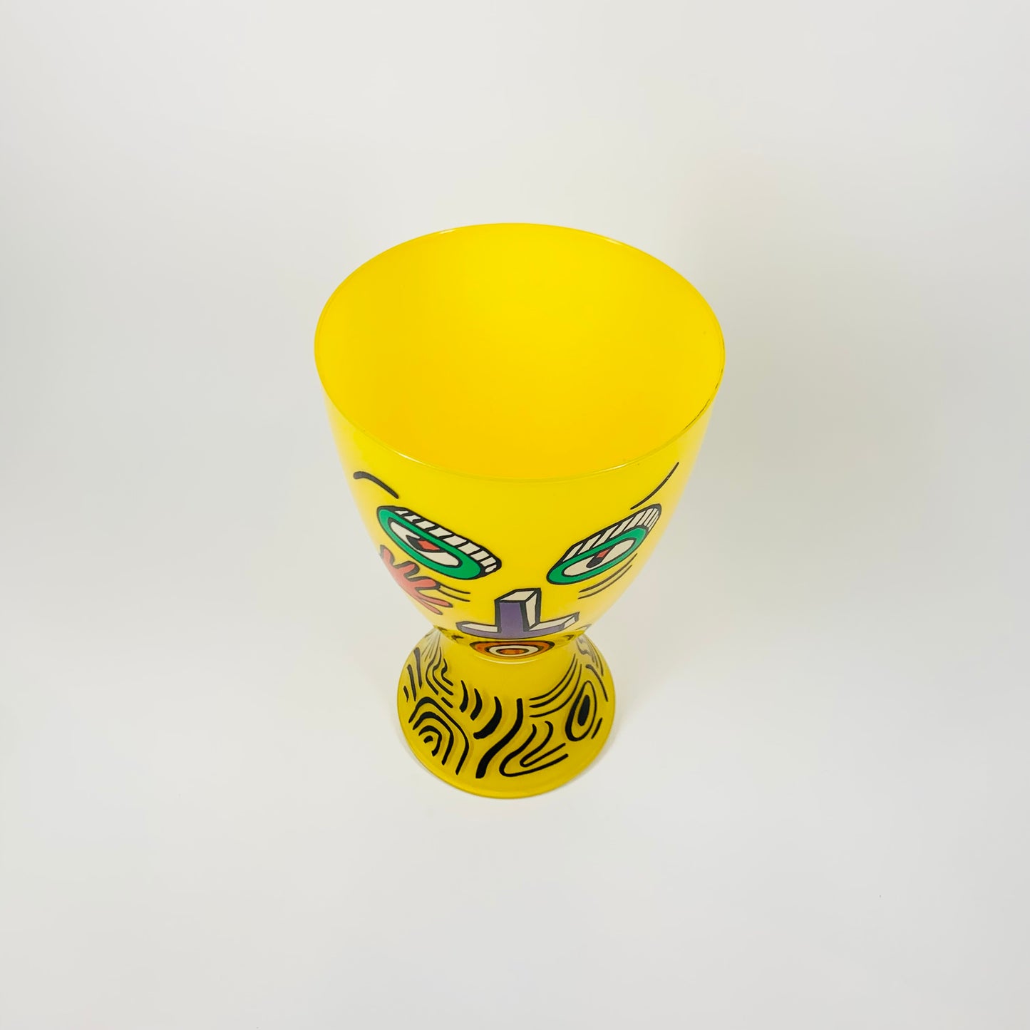 1980s MEMPHIS MILANO HAND PAINTED YELLOW GLASS VASE BY NATHALIE DU PASQUIER