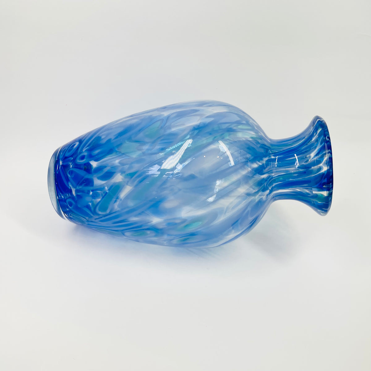 1980s JAPANESE BLUE SPATTER SWIRLS GLASS VASE