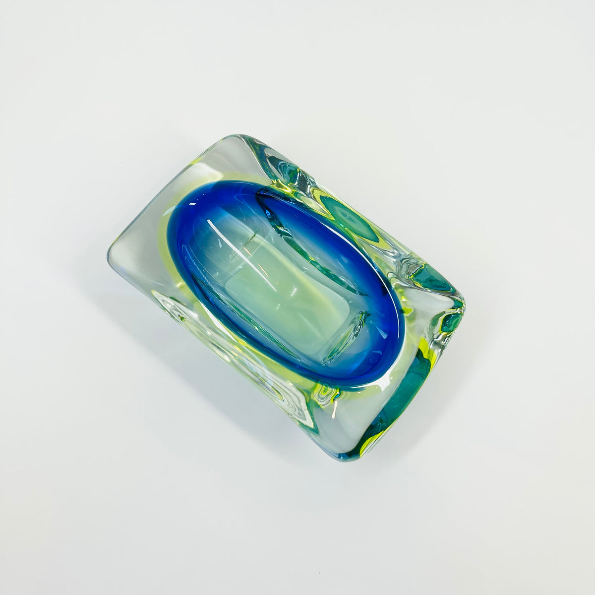 1940s GREEN COBALT BLUE SOMMERSO URANIUM GLASS BOWL