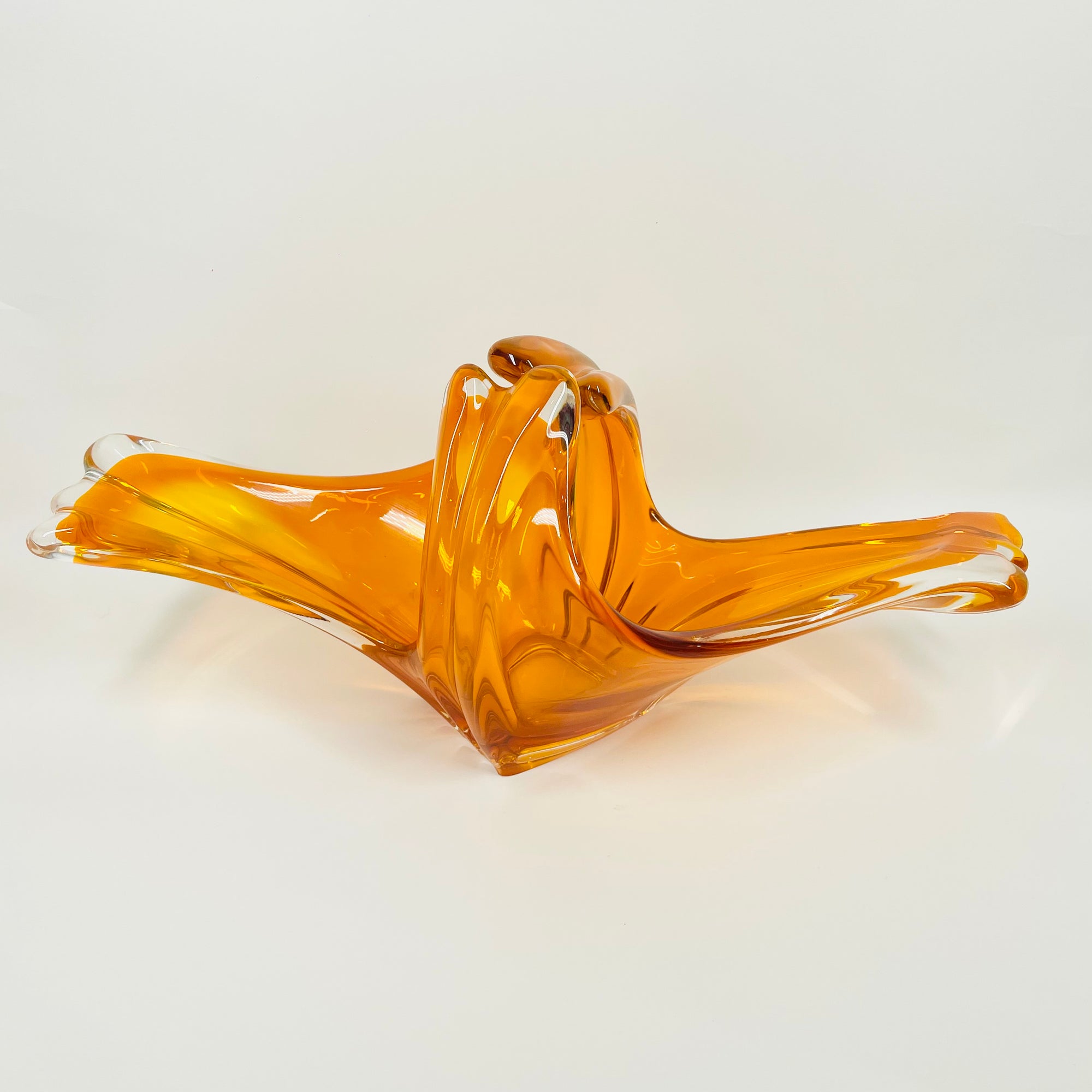 1970s JAPANESE ORANGE FLAME BASKET/BOWL/VASE