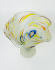 1980s WHITE YELLOW SATIN SPATTER ART GLASS VASE