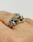 1950s 14K WHITE GOLD DIAMOND BLUE SAPPHIRE SNOW LEOPARD RING