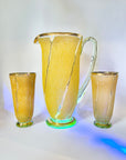 ANTIQUE ART DECO CRACKLED URANIUM GLASS JUG SET