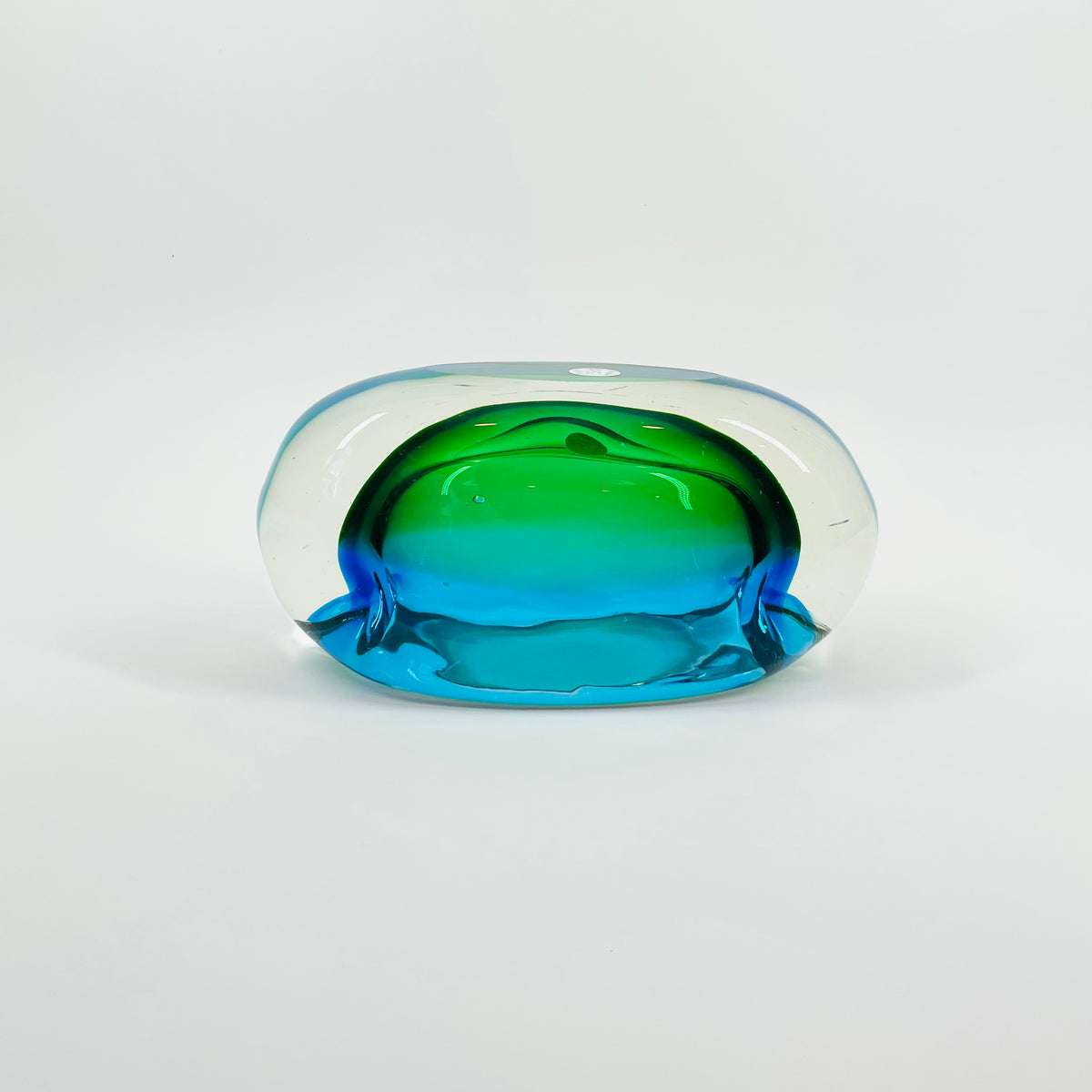 1960s GREEN BLUE PEACOCK HARLEQUIN SOMMERSO GLASS ASHTRAY/BOWL
