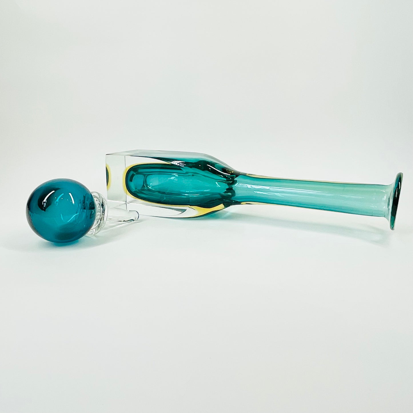 1950s MURANO GREEN BLUE YELLOW SOMMERSO GLASS DECANTER