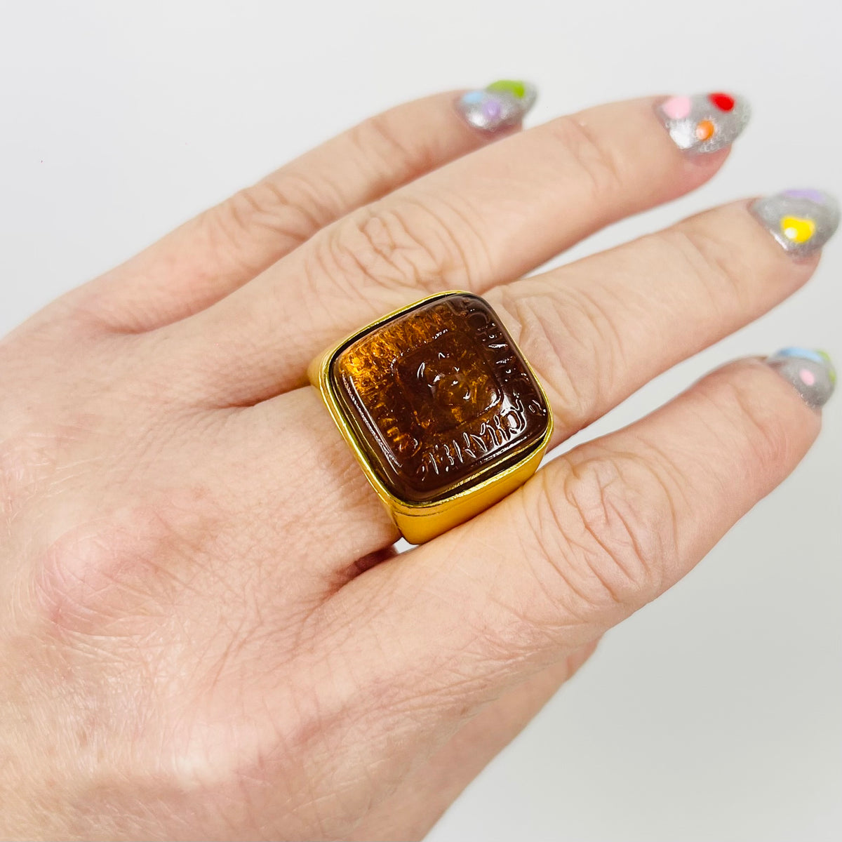 1980s CHANEL GRIPOIX AMBER SEAL RING