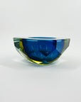 1950s MURANO MANDRUZZATO COBALT BLUE AMBER SOMMERSO DIAMOND FACETED GLASS BOWL