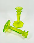 ART DECO URANIUM GLASS CANDLE STICKS