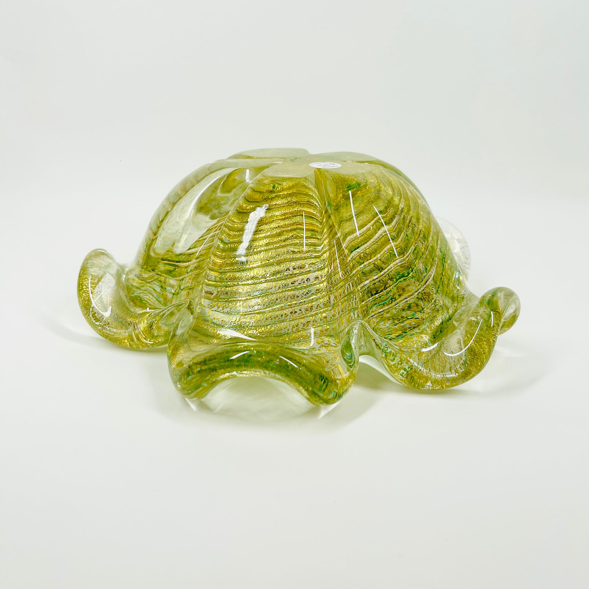 1940s MURANO BAROVIER GOLD AVENTURRINE LATTICINO SOMMERSO GLASS FLOWER PINCHED BOWL