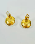 1995 CHANEL CC GOLD LOGO COSTUME PEARL BUTTON CLIP ON EARRINGS WITH TWIST ROPE BORDER