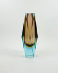 1960s BROWN YELLOW TURQUOISE MURANO SOMMERSO FACETED GLASS BLOCK VASE