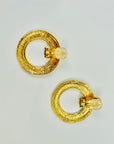 1980s CHANEL CC LARGE FILIGREE LOGO HOOPS CLIP ON EARRINGS