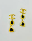 2023 LIMITED EDITION CHANEL CC LOGO GOLD NUGGET BLACK RESIN DROP PIERCED EARRINGS
