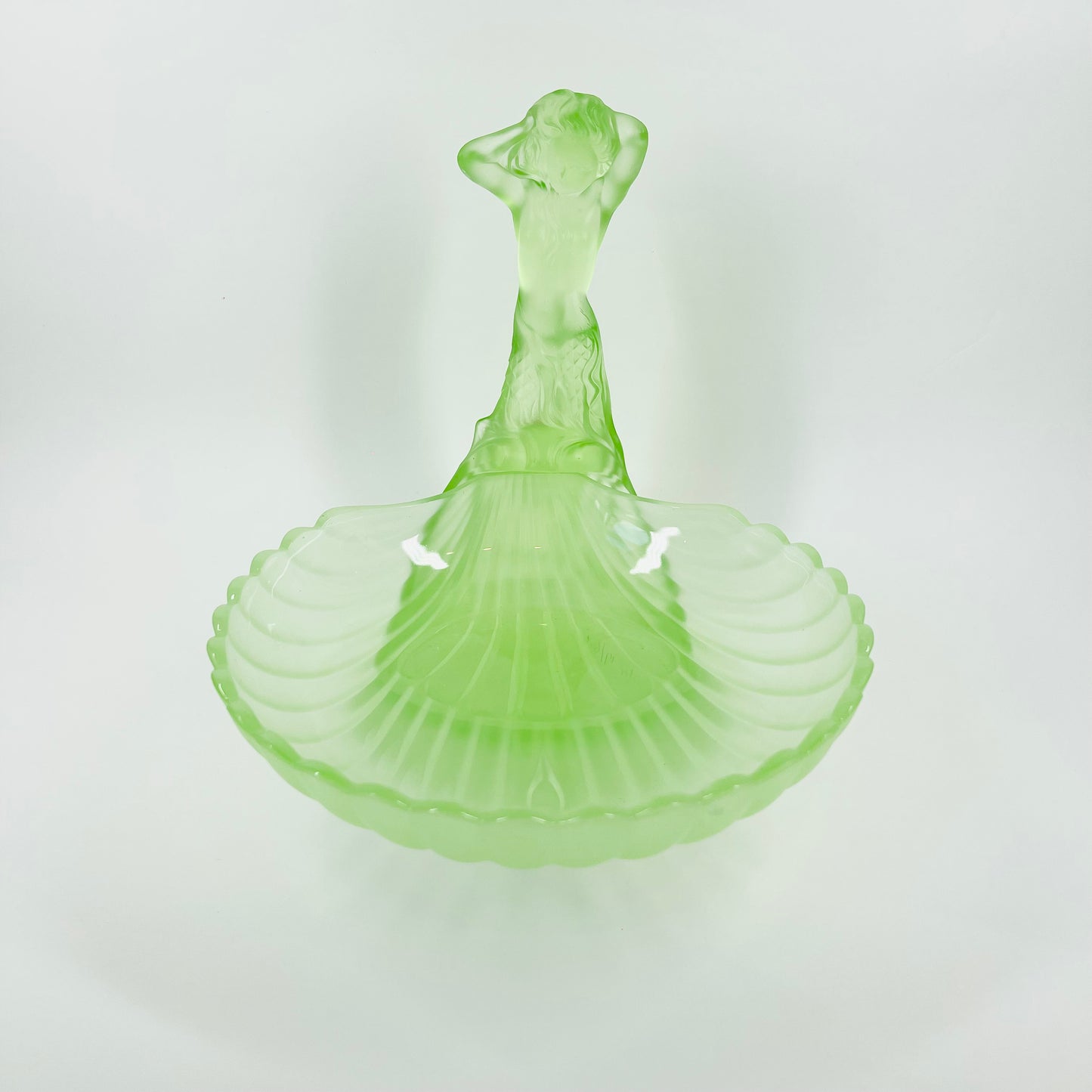 ANTIQUE ART DECO SATIN URANIUM GLASS MERMAID SHELL BOWL