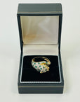 1950s 14K YELLOW GOLD DIAMOND EMERALD LEOPARD RING WITH RUBY EYES