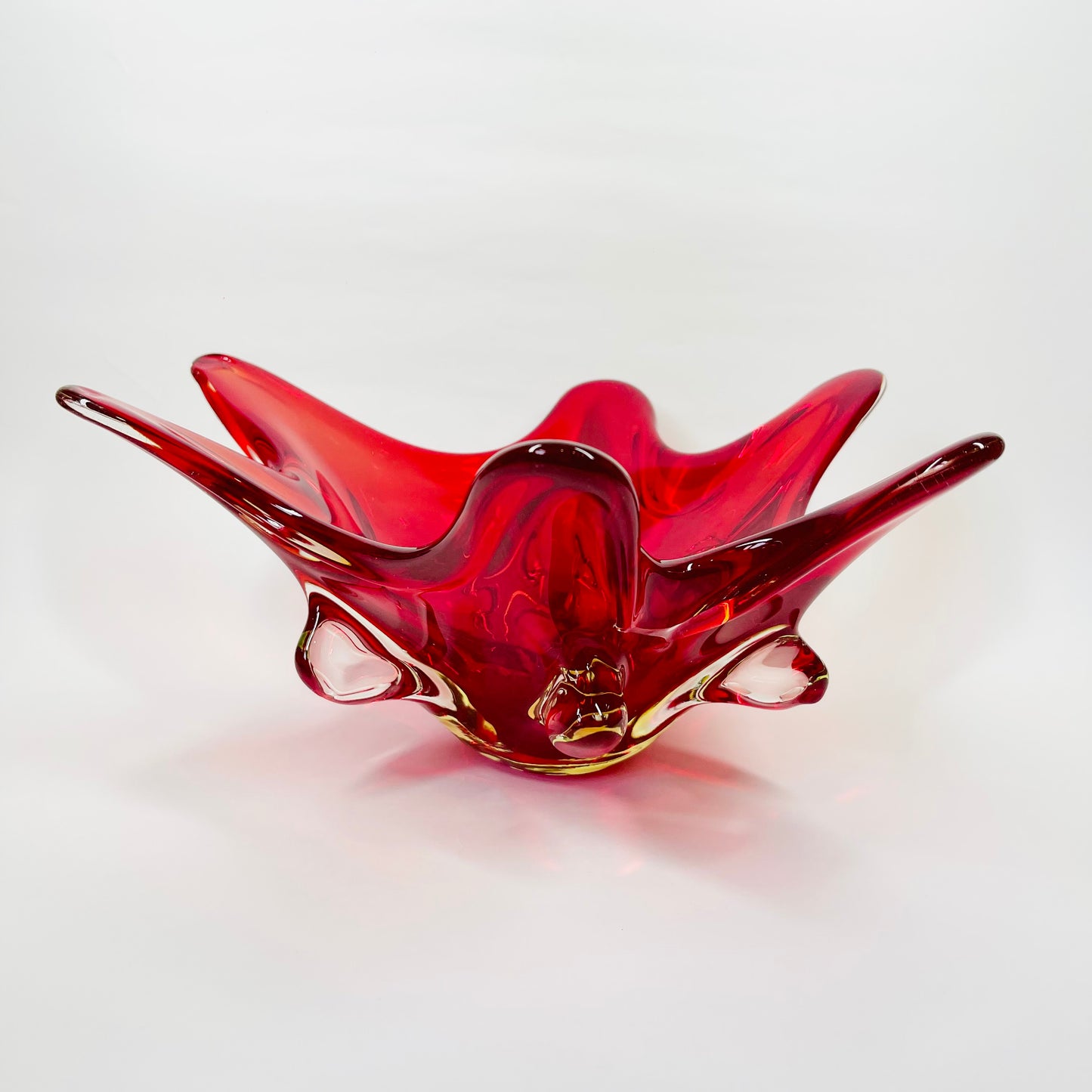 LARGE 1940s URANIUM MURANO RED SOMMERSO GLASS BOWL