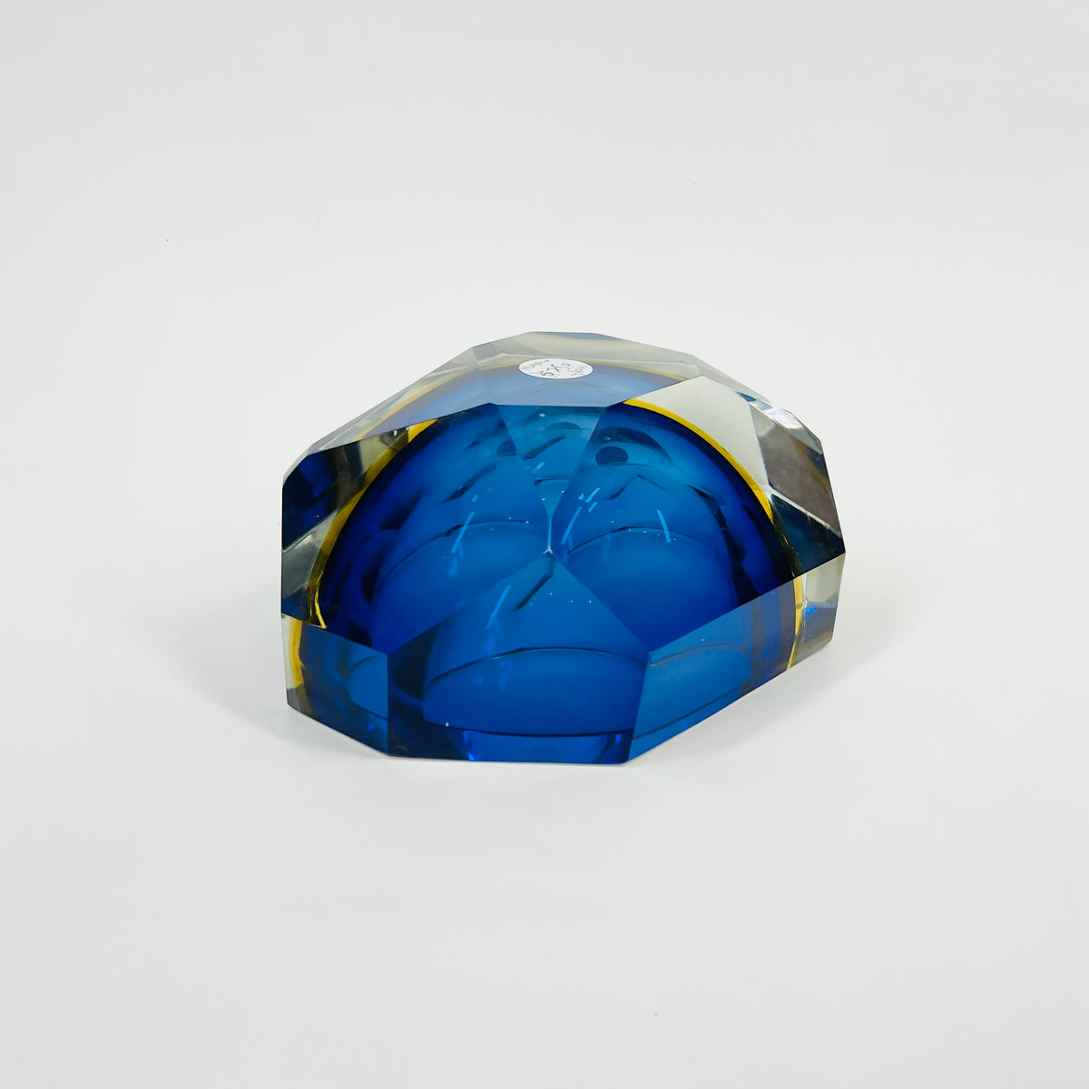 1950s MURANO MANDRUZZATO COBALT BLUE YELLOW SOMMERSO DIAMOND FACETED RECTANGULAR GLASS BOWL