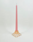 ANTIQUE DEPRESSION PRESSED PINK GLASS CANDLE HOLDER