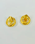 1996 CHANEL CC GOLD LOGO TWIST ROPE PEARL BUTTON CLIP ON EARRINGS