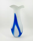 1970s JAPANESE CASED WHITE BLUE GLASS VASE WITH RUFFLE RIM