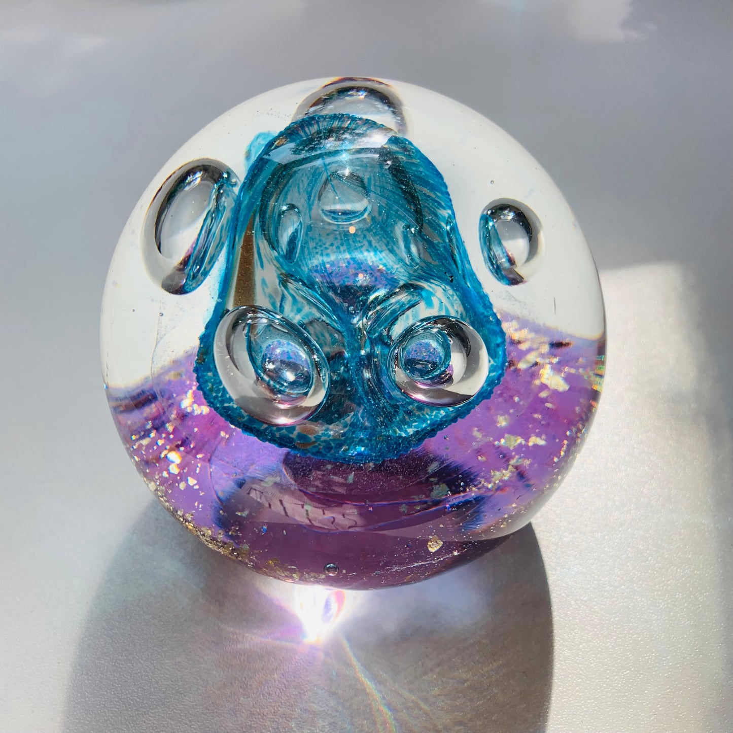 BLUE PINK AVENTURINE SPACE AGE PAPERWEIGHT