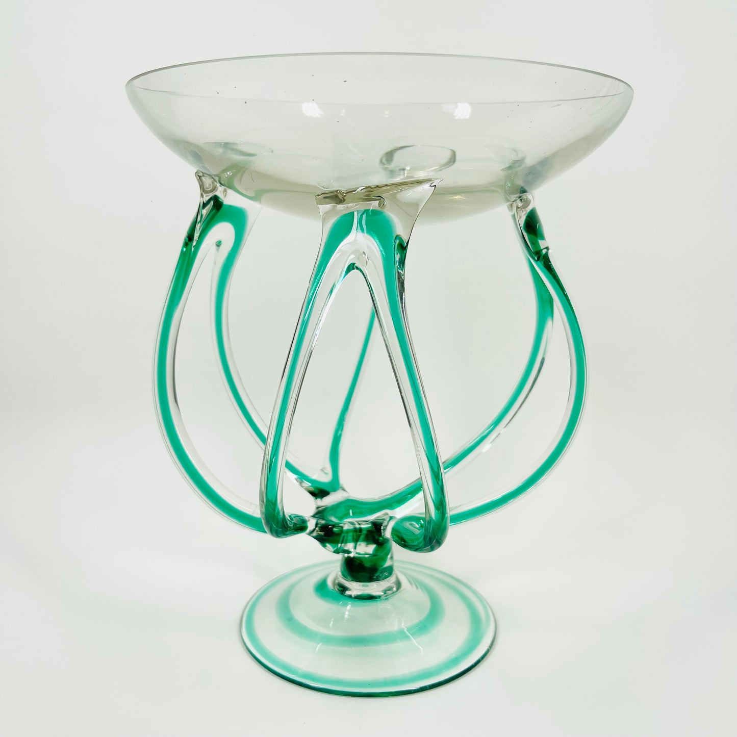 1980s MURANO TURQUOISE GLASS TWIST LEGS COMPORT