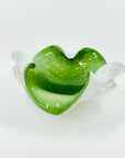 1950s CASED GREEN MURANO GLASS RUFFLE BOWL WITH AVENTURRINE & CONTROLLED BUBBLES