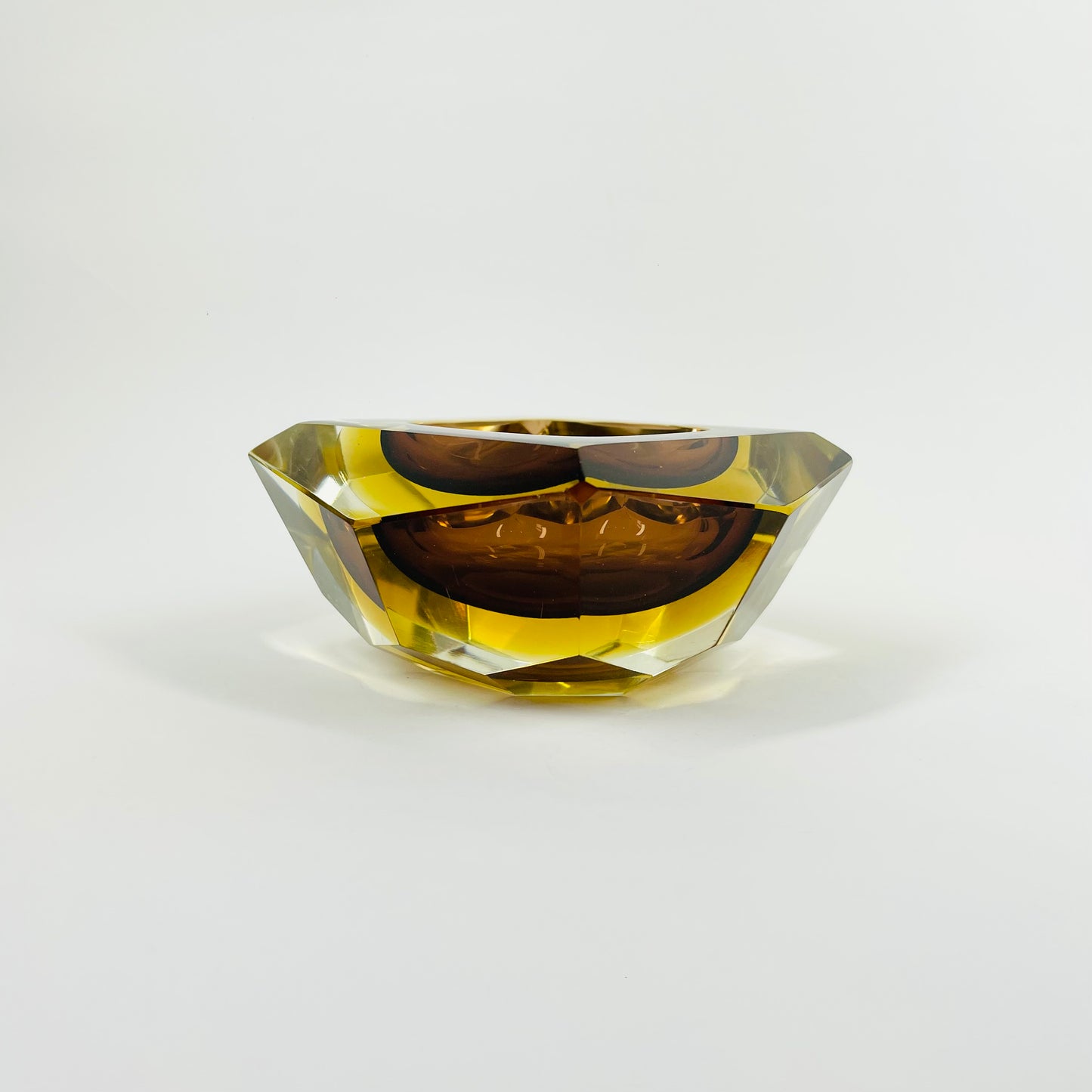 1950s MURANO MANDRUZZATO  BROWN AMBER SOMEMRSO GLASS GEODE BOWL