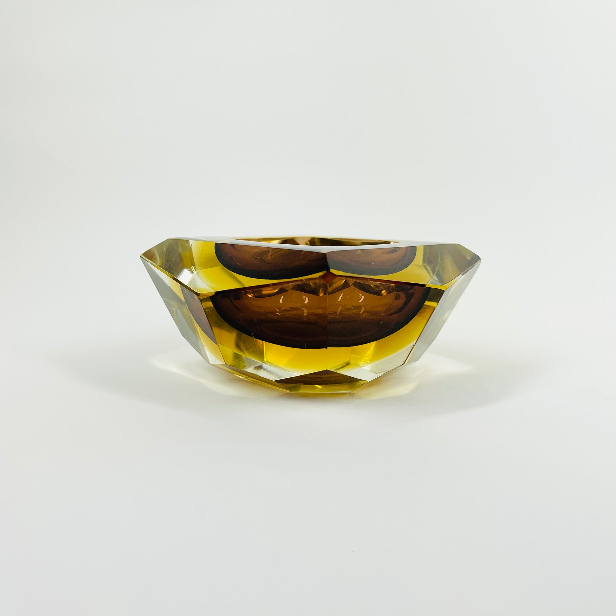 1950s MURANO MANDRUZZATO  BROWN AMBER SOMEMRSO GLASS GEODE BOWL