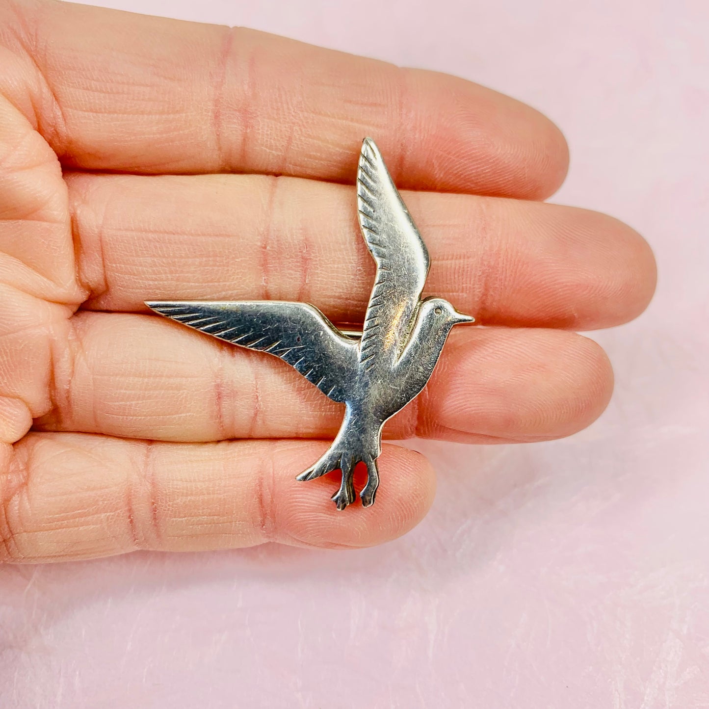 ANTIQUE ENGLISH SILVER DOVE BROOCH